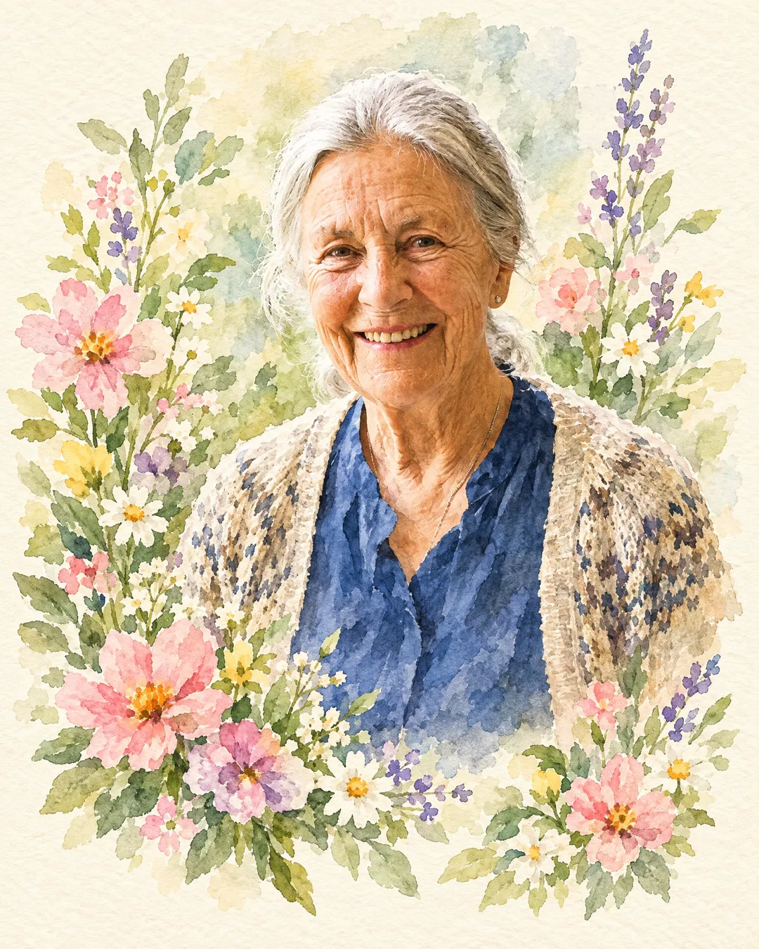 Her photo, painted as a card